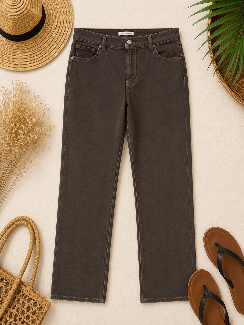 Abercrombie & Fitch Women's The '90s Straight Ultra High Rise Jeans Brown 34/18S